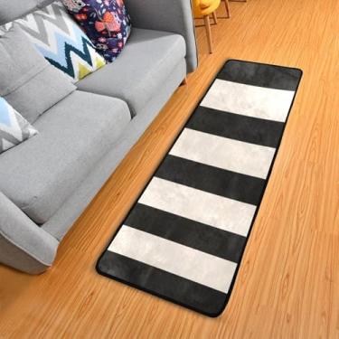 Imagem de WELLDAY Tapete de corredor listrado preto e branco, tapete de corredor de 5 x 15 cm, antiderrapante, lavável, tapete de cozinha para quarto, entrada, lavanderia, sala de estar