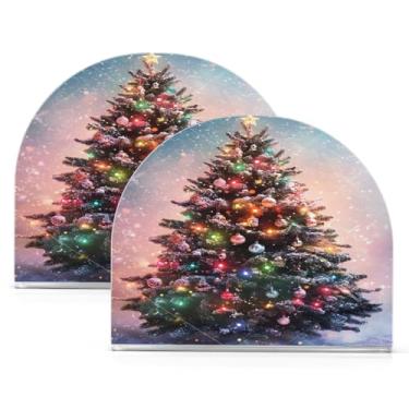 Imagem de Wassud Árvore de Natal com Decorações Porta-guardanapos de acrílico, dispensador de guardanapo de papel moderno em forma de U para mesa, cozinha, sala de jantar, bancada 2 peças (comporta 50-60