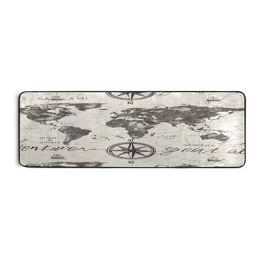Imagem de Qilmy Tapete retrô com mapa do mundo 183 x 61 cm, antiderrapante, antifadiga, confortável, tapetes longos, para quarto, sala de estar, banheiro, corredores, entrywa451