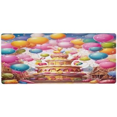 Imagem de Wassud Balões coloridos mouse pad gaming com base de borracha antiderrapante, mouse pad longo teclado de computador mouse pad com borda costurada, impermeável grande mesa pad para escritório, casa, 80