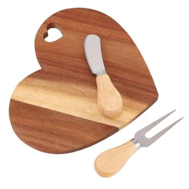 Imagem de GLOGLOW Conjunto de Tábua de Queijo Coração, Travessa de Charcutaria de Madeira Com Cortador de Manteiga e Garfo, Furo Pendurado para Cozinha, Aniversário, Presente de Dia Dos Namorados