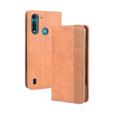 Imagem de Capa flip de couro para MOTO G8 Power Lite,Flip magnético retro,Caso de telefone de couro PU,Design de carteira com 3 slots de cartão e 1 clipe de dinheiro -Brown