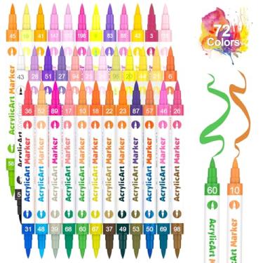 Imagem de Banral Canetas de Tinta Acrílica de 72 Cores, 36 Peças com Ponta de Pincel Duplo e Duas Cores para Pintura Rupestre, Pedra, Madeira, Caligrafia, Tela, Cerâmica, Metal