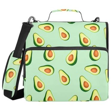 Imagem de Burbuja Pasta de fichário com zíper de abacate em aquarela com 3 anéis com lixa expansível e alça de ombro para laptop de 13 polegadas, vários bolsos para trabalho de escritório