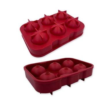 Imagem de Forma de Silicone para Gelo 6 Bolas Grandes, Esferas para Whisky e Bebidas, Vermelho