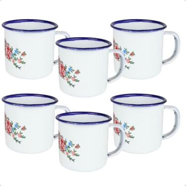 Imagem de Kit 6 Canecas Esmaltadas Mini Xícaras Rústicas Decoradas Floral 150ml