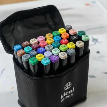 Imagem de Estojo com 36 Canetas de Colorir Desenhar Hidrográficas Marcadora Ativ