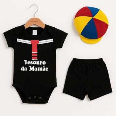 Imagem de Fantasia Kiko bebê menino body temático com chapéu Turma do Chaves (Conj 3 peças, G)