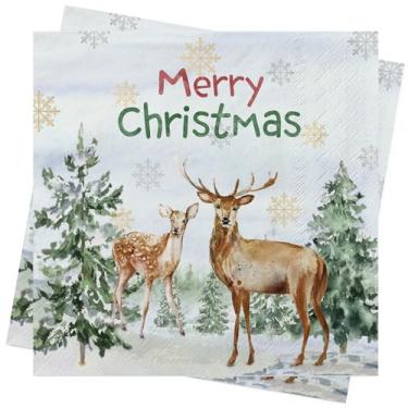 Imagem de Guardanapos de Natal, 100 peças, decorações de alce, guardanapos de papel, serviços, lenços descartáveis, guardanapo, festa de Natal, acessórios de mesa, decoração