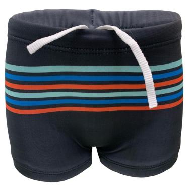 Imagem de Sunga Infantil Boxer Preta Listrada Natação Praia Piscina Uv-Masculino