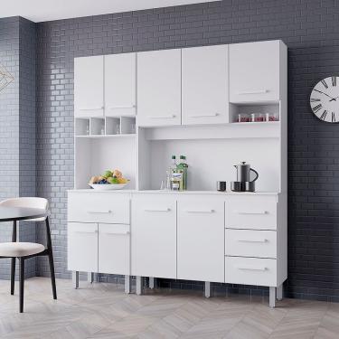 Imagem de Kit Zínia Com Paneleiro 9 Portas 4 Gavetas Cozinha Mb1 180cm Branco