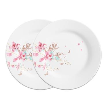Imagem de Jogo 2 Prato Raso De Vidro Branco Flowers Bord 25,5cm Em Casa Tem