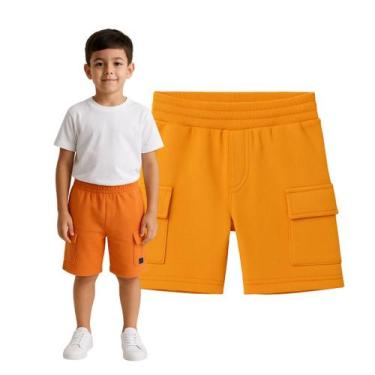 Imagem de Bermuda Infantil Menino Moletinho Com Bolsos Cargo Laranja Tamanho:6Co