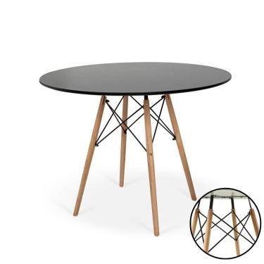 Imagem de Conjunto Mesa De Jantar Redonda Eiffel Preta 120cm Com 6 Cadeiras Itália - Branco