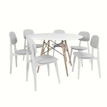Imagem de Conjunto Mesa De Jantar Redonda Eiffel Branca 120cm Com 6 Cadeiras Itália - Branco