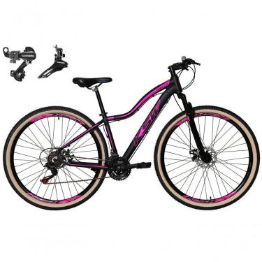 Imagem de Bicicleta Aro 29 Ksw Mwza Feminina Câmbios Shimano 24v Aluminio Freio A Disco Garfo Suspensão preto-rosa Tam: 17