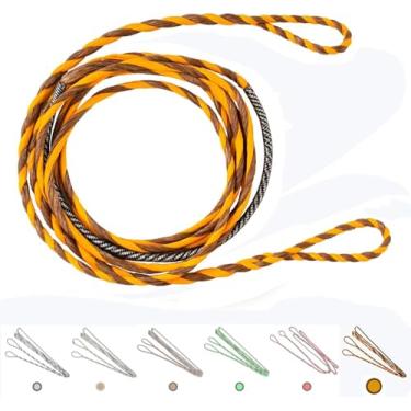 Imagem de Deerseeker Flemish D97 Corda de Arco Torcida Artesanal 16 Fios 137-177.8 cm Voo Rápido para Arco Recurvo Tradicional Longbow Substituição Acessórios de Tiro com Arco (Marrom + Amarelo, AMO 167.6 cm