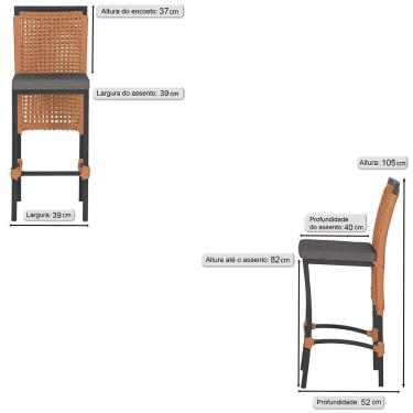 Imagem de 6 Banqueta Em Alumínio Roma Preta Corda Náutica Tecido 11 Terra Cota