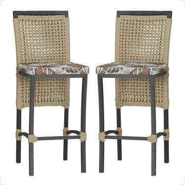 Imagem de 2 Banqueta Em Alumínio Roma Preta Corda Náutica Tecido 6 Rami