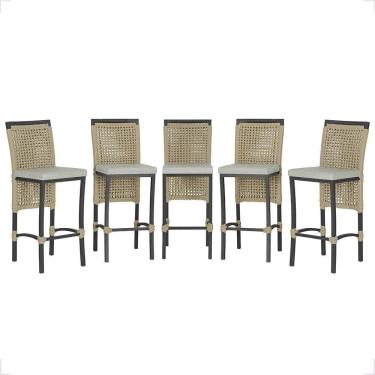 Imagem de 5 Banqueta Em Alumínio Roma Preta Corda Náutica Tecido 3 Rami