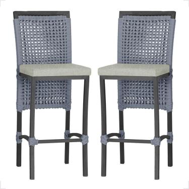 Imagem de 2 Banqueta Em Alumínio Roma Preta Corda Náutica Tecido 3 Prata