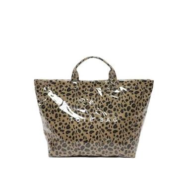 Imagem de EFDNK-HB Sacolas femininas de PVC cor sólida simples lazer ao ar livre bolsa de grande capacidade para trabalho, Leopardo marrom, One Size