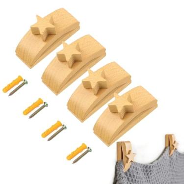 Imagem de Pacote com 4 cabides de colcha para parede para exibição, grampos de cobertor, clipes de parede de madeira para pendurar, cabides de tapeçaria, colchas, tapeçarias, tapetes, arte de fibra e muito mais