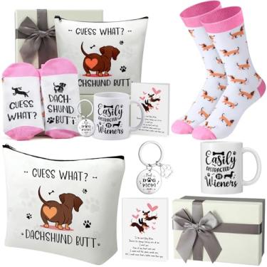 Imagem de Jingmore 6 peças de presentes de mãe de cachorro para mulheres bolsa de maquiagem divertida novidade canecas de café 325 ml cesta de presente temático para cães conjunto de presente para aniversário