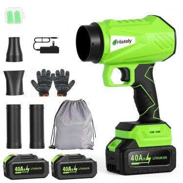 Imagem de Soprador de folhas sem fio 2025 sem escova com 2 peças de bateria de íon de lítio de 4,0 Ah, mini soprador de folhas de velocidade variável elétrico portátil com 4 acessórios para folhas, poeira