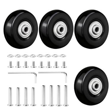 Imagem de Sissatthai Kit de substituição de 4 peças de rodas de bagagem - 50 mm x 18 mm rodas de mala de substituição Weel para bagagem, mala de mão Weel borracha preta kit de reparo de rodízio giratório