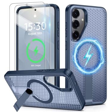 Imagem de Jshru Capa para Samsung Galaxy S25 Plus /S24 Plus com [2 peças] Protetores de tela HD, compatível com MagSafe [proteção contra quedas de grau militar], capa fina translúcida com suporte invisível para