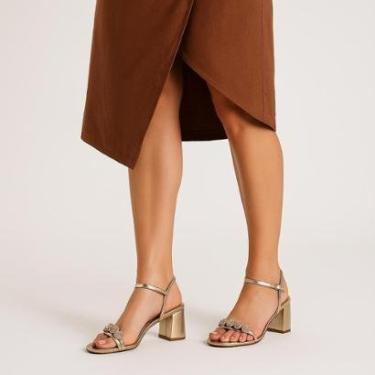 Imagem de Sandália Strass Salto Bloco Dourada-Feminino