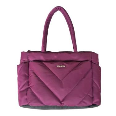 Imagem de BAGNEER Bolsa feminina acolchoada com zíper YKK, bolsa de ombro acolchoada para viagens, trabalho, praia, academia, loja, Vinho tinto, Standard Size, Puffy