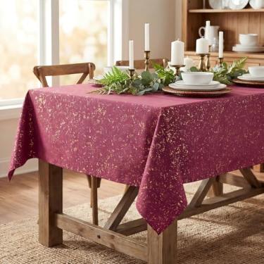 Imagem de Horaldaily Toalha de mesa quadrada de veludo vermelho vinho 152 cm x 152 cm, toalha de mesa retangular lisa com lantejoulas douradas, capa de mesa de Natal para casamento, festa, banquete e eventos