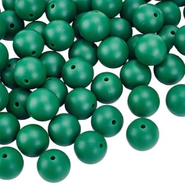 Imagem de SOFPLATE 80 peças de contas de silicone verde escuro 15 mm contas focais de silicone pequenas opacas redondas caneta chaveiro borracha soltas espaçadores suaves para chaveiros, canetas, pulseiras