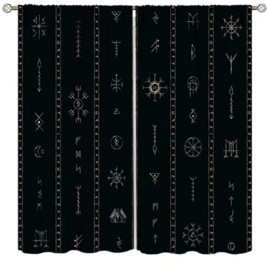Imagem de Cortinas de janela viking para quarto, totem místico tribo vintage, tratamentos de janela com estampa de rúnica antiga para sala de estar e cozinha, conjunto de 2 painéis, tamanho total 106,7 x 160 cm