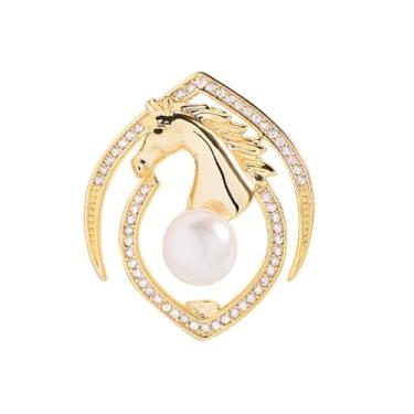 Imagem de Kokoma Broche de cabeça de cavalo para mulheres, zircônia cúbica, imitação de pérola, lágrima, lapela, distintivo para vestido de terno, acessório de joias modernas