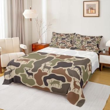 Imagem de Erosebridal Jogo de lençol camuflado Queen Camuflagem Camuflagem Caça Veado Verde Militar Exército Camuflado para Mulheres Homens Adultos Country Hunter Vida Selvagem Jogo de lençol com elástico 4