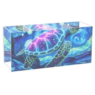 Imagem de TSENQUE Porta-lápis de mesa, fofo, estrelado, noite, tartaruga-do-mar, copo de acrílico para canetas, suporte de artesanato, personalizado, estética, decoração de mesa de escritório
