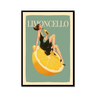 Imagem de Pôster em tela de licor de limão mulher sexy sentada em limões Limoncello cozinha arte de parede impressão de imagem moderna criatividade sala de jantar decoração de bar (SKU2,12 x 18 pol. = (30 x 45
