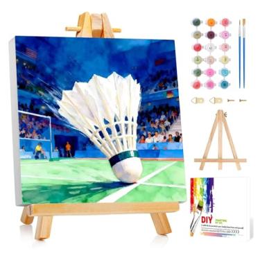 Imagem de Reivworl Kit de pintura emoldurada por números para adultos iniciantes e crianças de 8 a 12 anos, pintura de badminton por número para adultos, pintura de números DIY para presentes e decoração de
