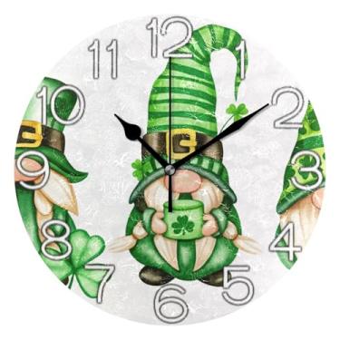 Imagem de Relógio de parede analógico decorativo para sala de aula, escritório, operado por bateria, silencioso, moderno, decoração de parede para sala de estar, lindo gnomo de São Patrício, 25 cm, ponteiros