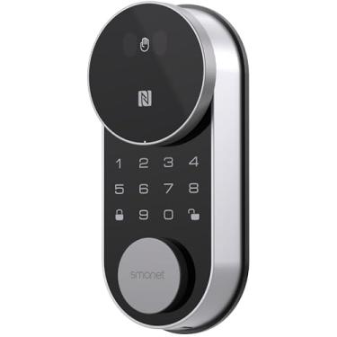 Imagem de Fechadura inteligente AH1, fechadura de porta de entrada sem chave com impressão digital SMONET com chave Apple Home, teclado com tela sensível ao toque WiFi com controle remoto para Apple HomeKit