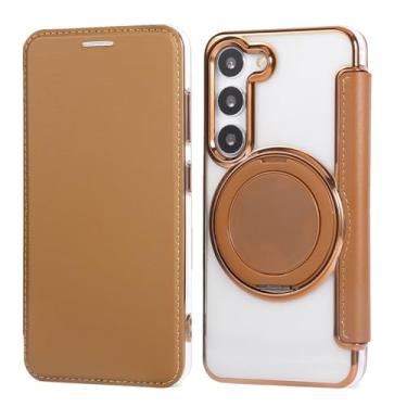 Imagem de Capa carteira para Samsung Galaxy S22 Plus com 3 compartimentos para cartão, bloqueio RFID, suporte de anel giratório de 360° e compatibilidade magnética, capa traseira transparente à prova de choque