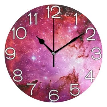 Imagem de GAIGEO Relógio de parede decorativo analógico operado por bateria relógio de cozinha bonito, arte de parede moderna legal decoração de casa, vermelho rosa preto estrelado, 25 cm, ponteiros pretos