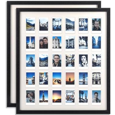 Imagem de Namalu 2 molduras pretas para decoração de parede multifotos com 30 aberturas para 2 x 3 fotos de madeira para decoração de casamento, formatura, 46 x 53 cm