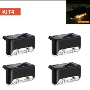 Imagem de Solar LED 4 Peças Luminária de Parede Externa à Prova D'água, Preta, com Painel Solar, para Escada, Muro, Jardim e Varanda