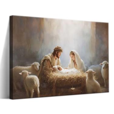 Imagem de Arte de parede emoldurada Jesus Camvas, pintura de decoração de parede cristã, impressão de presépio, imagem de arte religiosa de Jesus e cordeiro para sala de estar quarto decoração de igreja 40 x 61