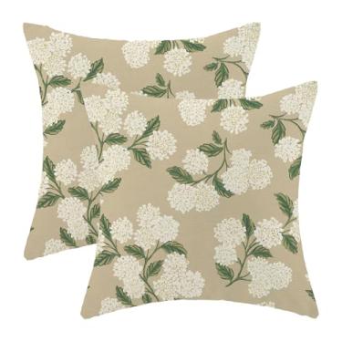 Imagem de AEIOAE Conjunto de 2 capas de almofada de primavera 45,7 x 45,7 cm, bege, verde, hortênsia, flor, floral, verão, ao ar livre, sazonal, decoração de casa de fazenda, capas de almofada para sofá-cama e