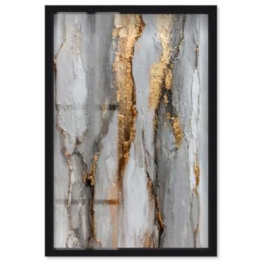 Imagem de Golden Fissure Shadowbox Print Abstract Wall Art por Art Remedy, moldura preta, 53 x 78 cm